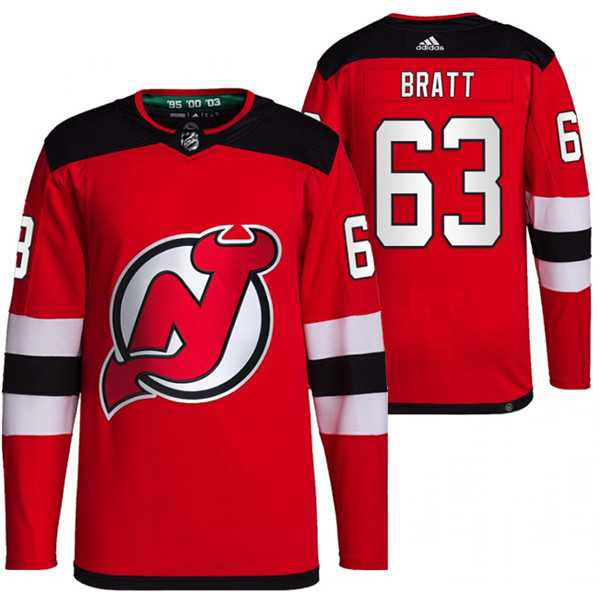Mens New Jersey Devils #63 Jesper Bratt Red Stitched Jersey->new jersey devils->NHL Jersey
